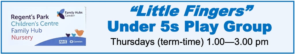 “Little Fingers” Under 5s Play Group
Thursdays (term-time) 1.00—3.00 pm