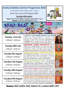Read to the Beat Summer Reading Challenge Tuesday afternoons flyer – RPTB NW1