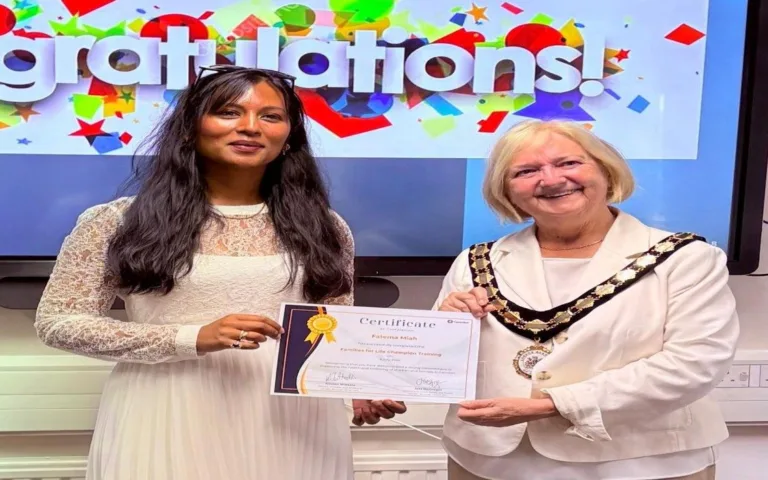 Families for Life Champions receiving certificates from the Mayor of Camden