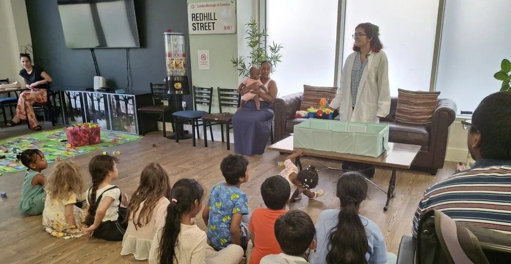 Children taking part in Science Owl hands-on science workshops